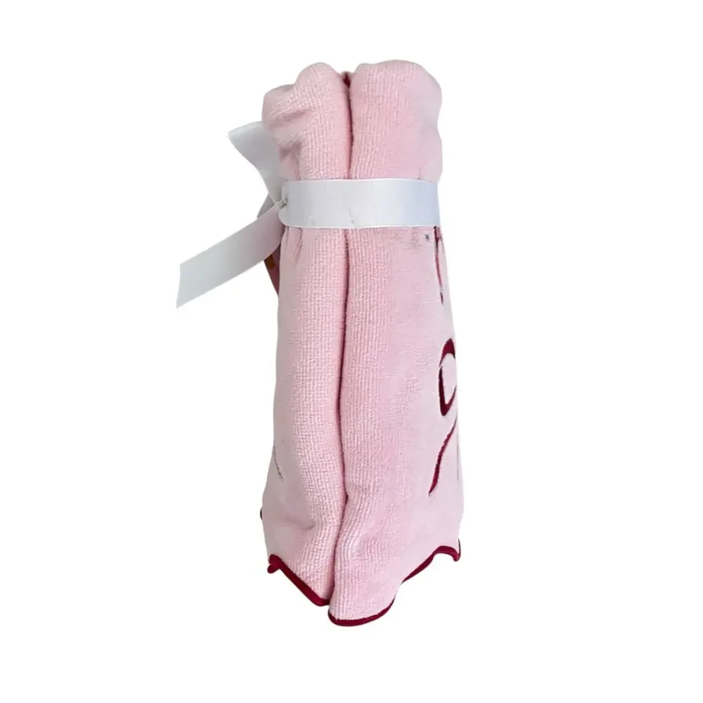 2pc Kassatex Christmas Hand Towels Candy Cane with Bow Cotton Holiday Pink NEW